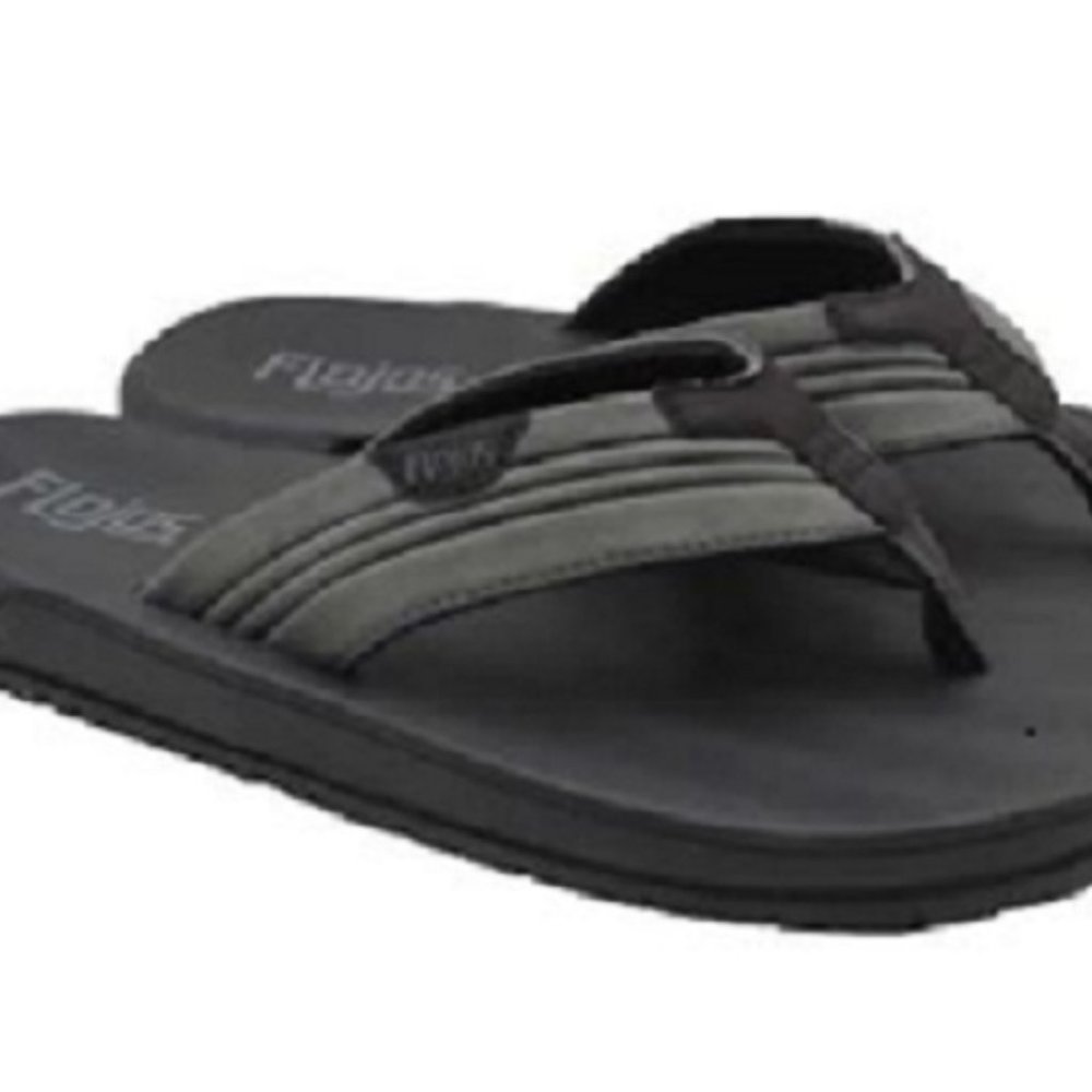 Flojos Men's Memory Foam Flip Flops Grey Black